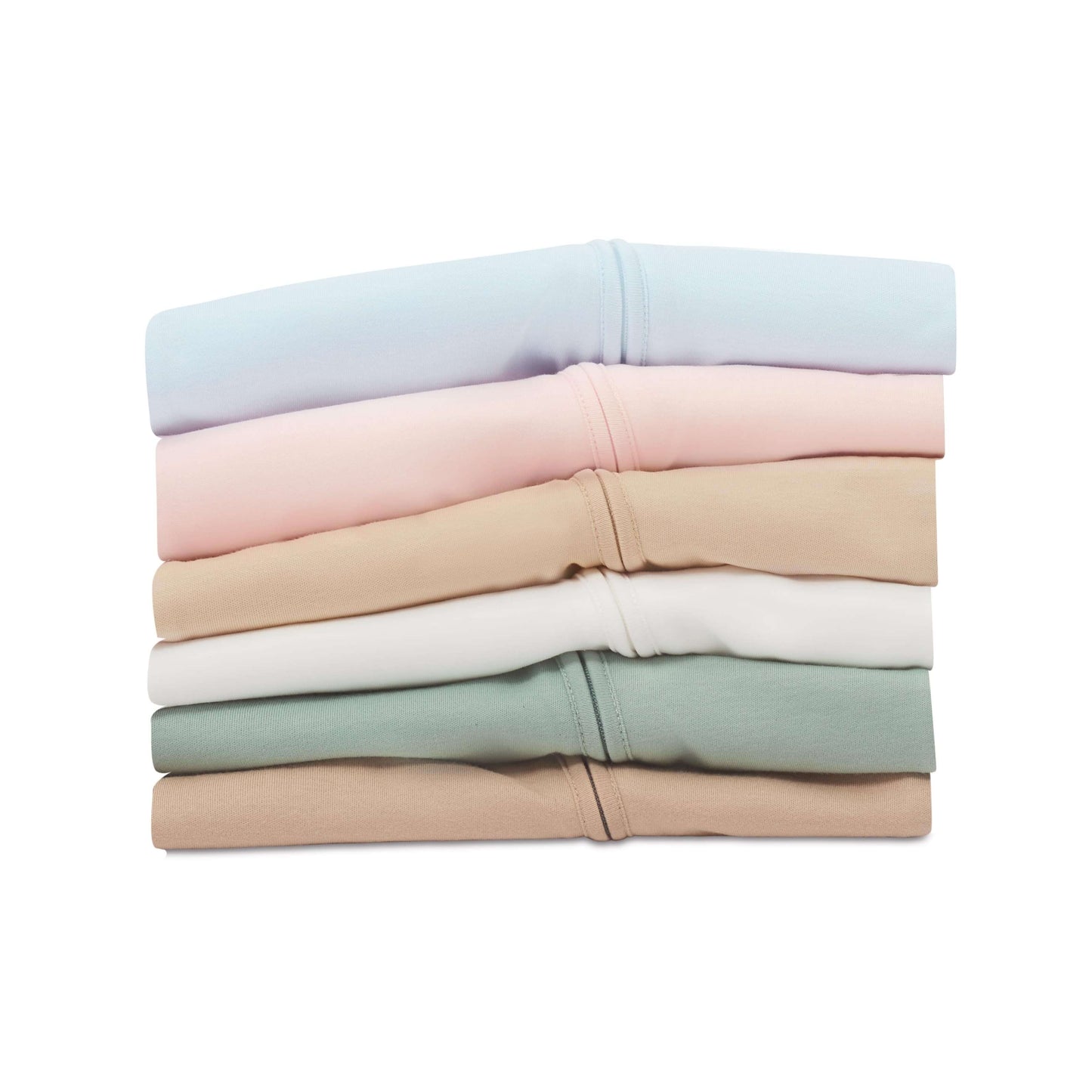 the nueborn sleepsuit colour range, stacked upon one another